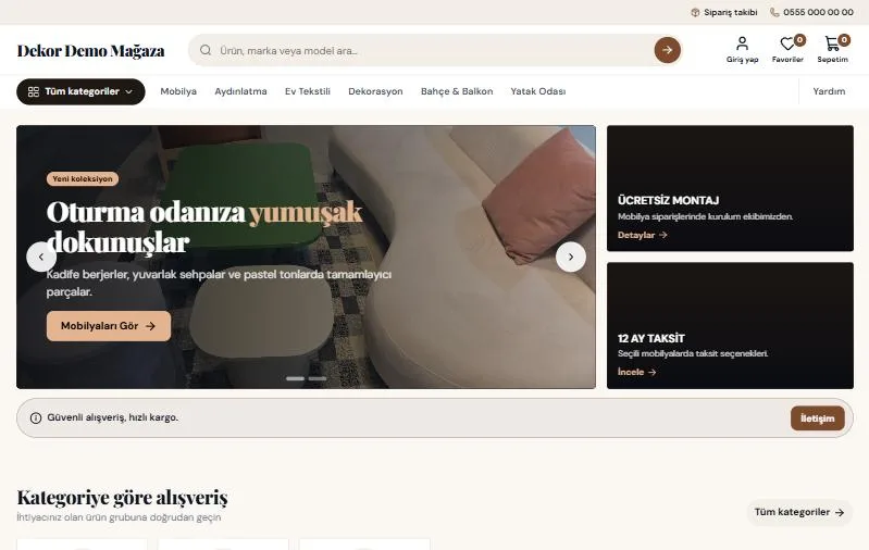 Dekor teması ana sayfa görünümü