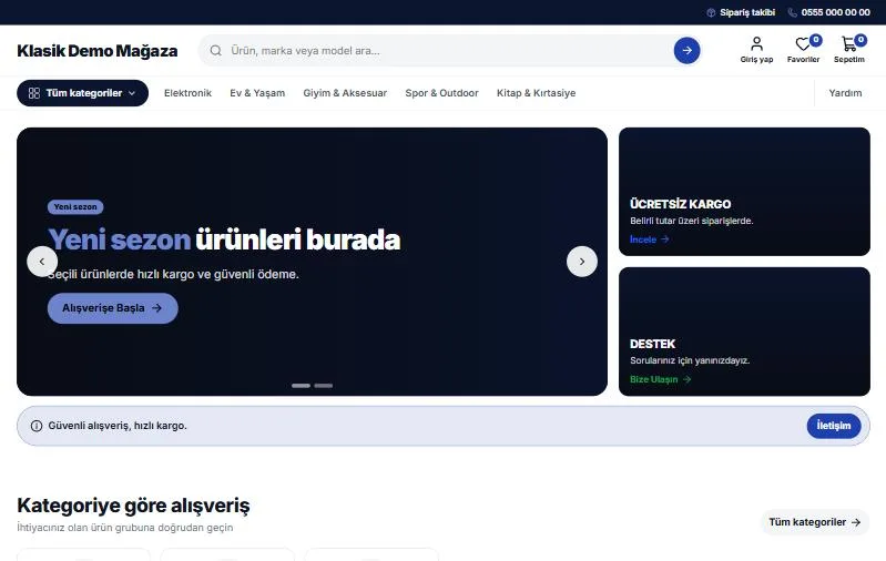 Klasik teması ana sayfa görünümü